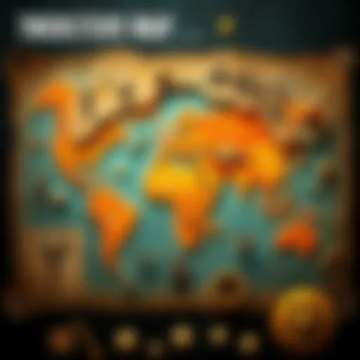 Tricksters Map Features A colorful map showcasing various trickster symbols and features with annotations highlighting cultural significance.