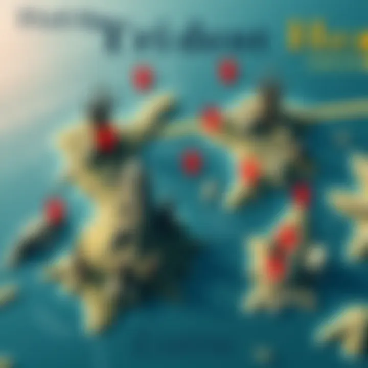 Map showing various locations for finding Trident Heads with marked spots.