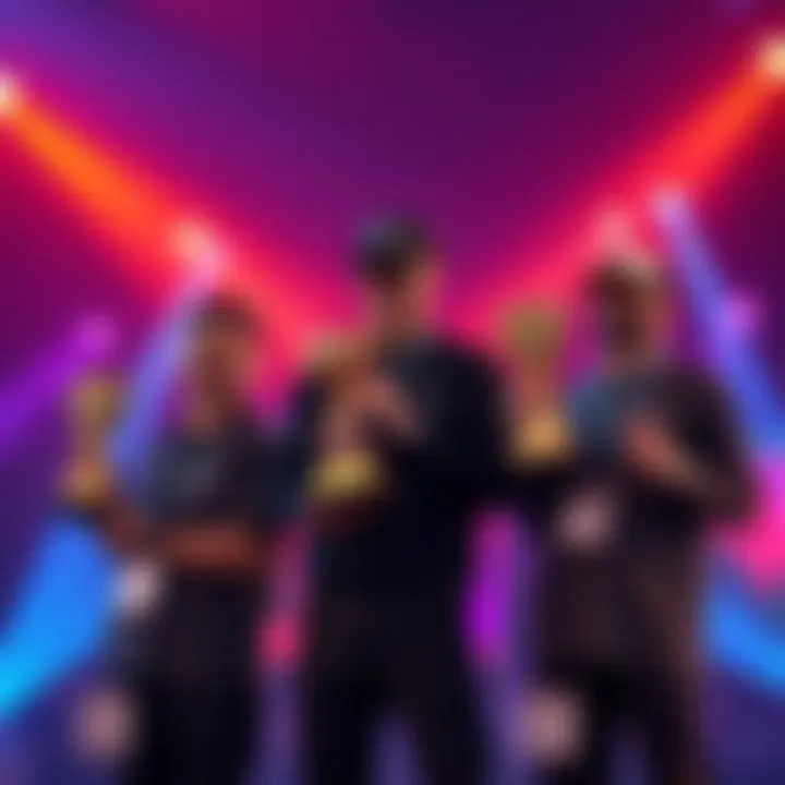 Three winners holding MVP trophies at the Cashout event, celebrating their achievements on stage