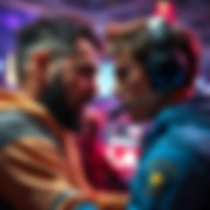 Trippy challenges Yakzn during a heated moment after their match, with intense expressions on their faces.