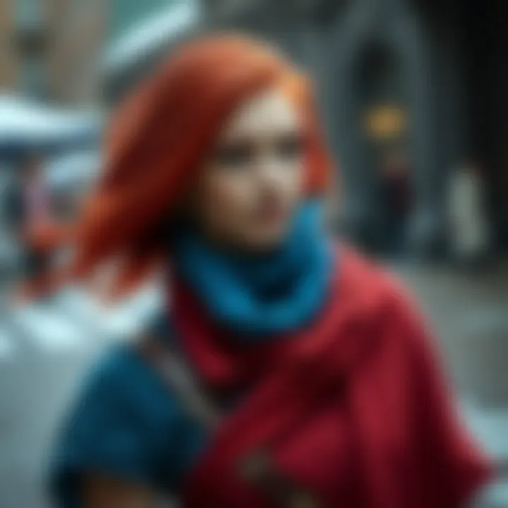 Triss Cosplay from The Witcher 3 Person dressed as Triss from The Witcher 3 with red hair and a blue outfit