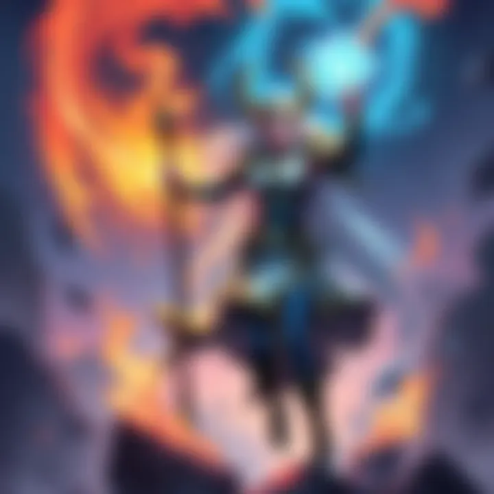 A Triton Cleric named Vlithryn casts a spell, adorned in ocean-themed armor. She holds a staff and stands in a dynamic pose, ready for battle, with magical energy swirling around her.