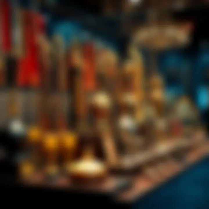 A display of various remembrance weapons and armor, showcasing important items for trophy hunting.