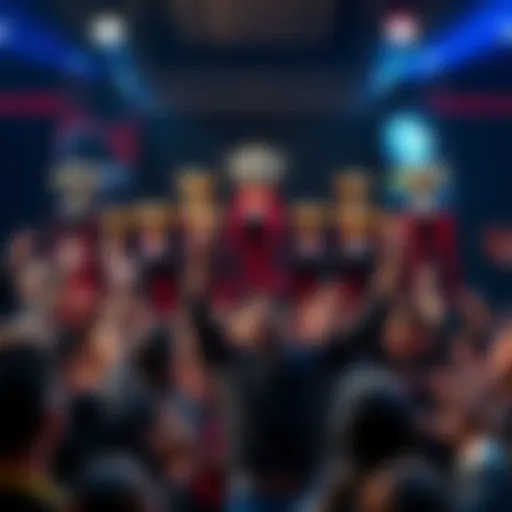 Fans celebrating in front of the newly set up trophy display, expressing excitement and anticipation for what's next.