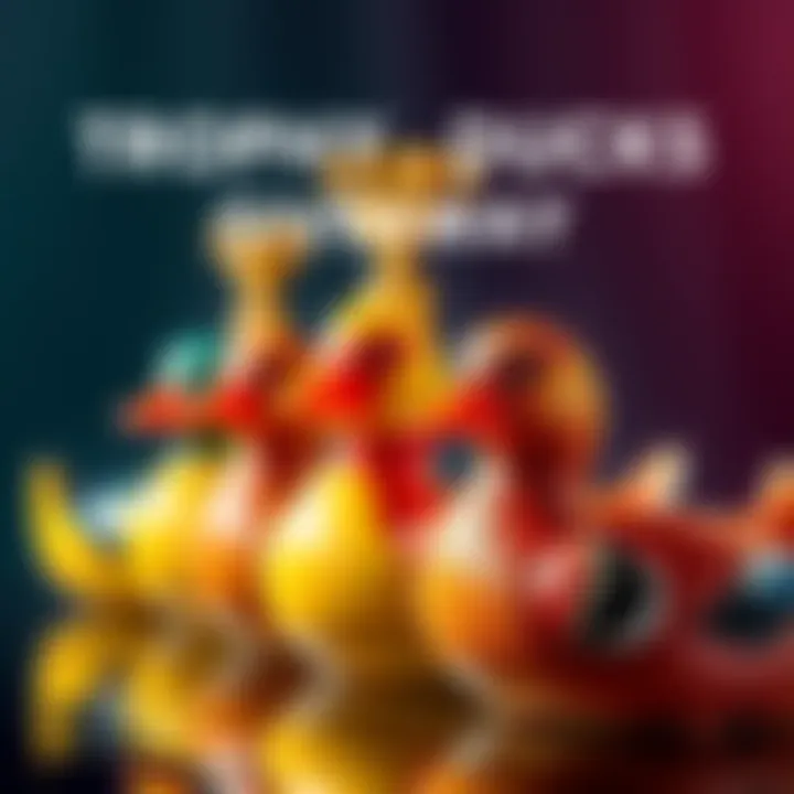 Trophy Ducks Giveaway Colorful trophy ducks with codes displayed for a giveaway event
