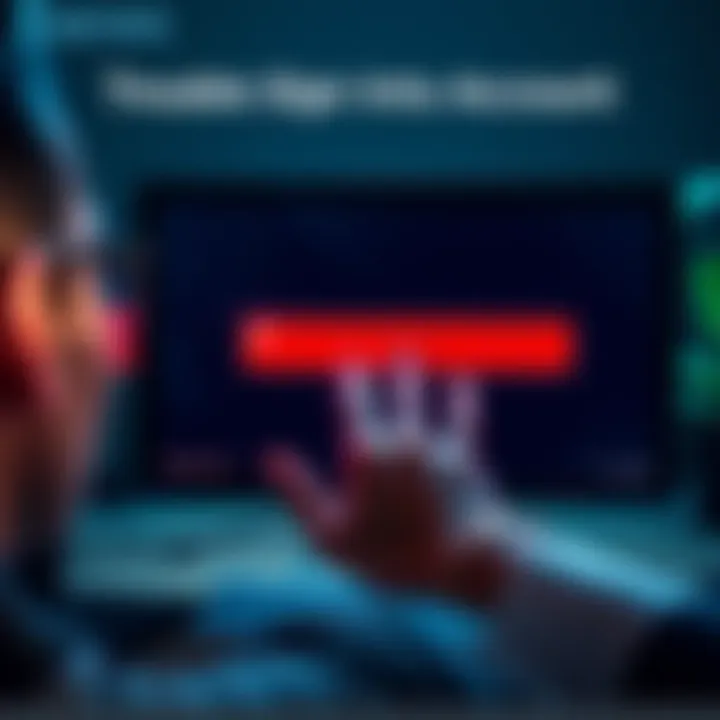 A frustrated person looking at a computer screen displaying an error message while trying to sign in to their account