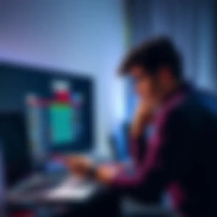 A person checking HDMI connections on a laptop and TV, looking frustrated