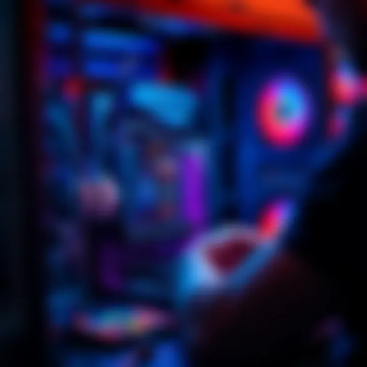 Computer troubleshooting setup A person working on a desktop PC with visible troubleshooting tools, focusing on a motherboard and GPU setup.