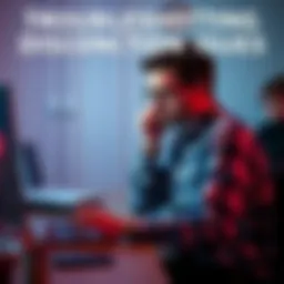 Troubleshooting Disconnection Issues A person sitting at a desk, looking frustrated while using a laptop that shows a disconnection message on the screen