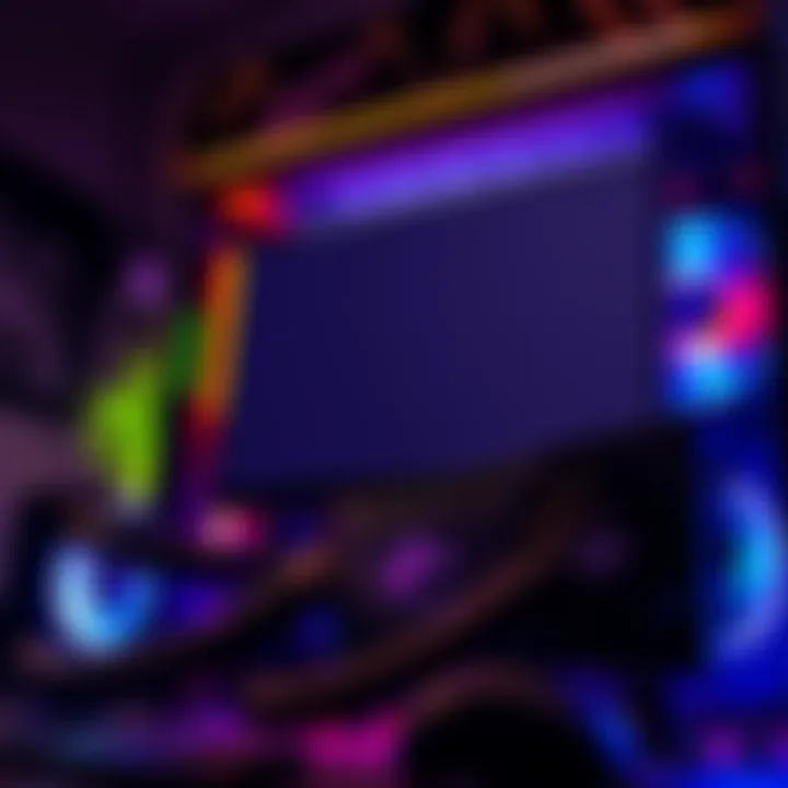 A computer setup showing the ASUS RTX 3060 graphics card and a black screen during gaming, with the cooling fans spinning fast.