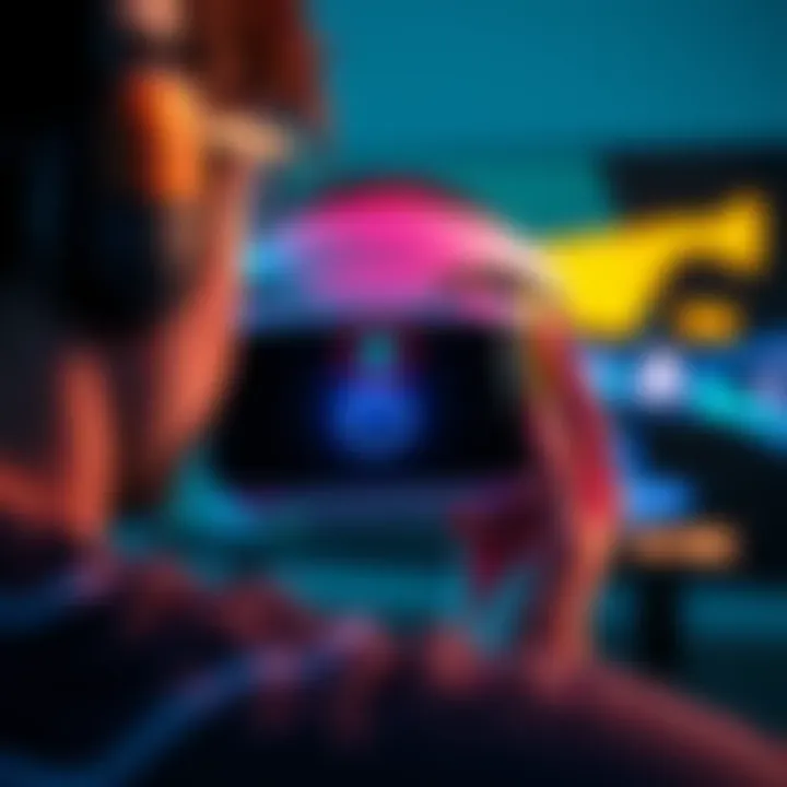 A gamer looks at a PlayStation VR 1 headset with a loading screen visible on the console, troubleshooting connectivity issues.