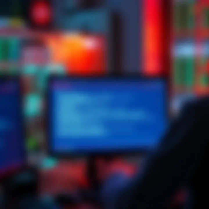 A person troubleshooting a computer screen with error messages on display