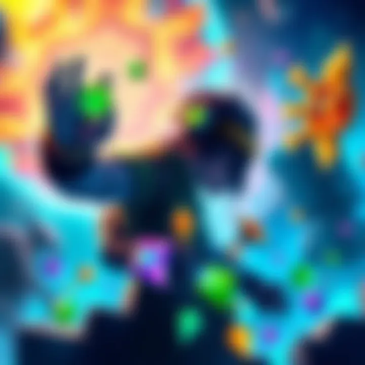 A player in Trove upgrading gems with colorful gems and equipment in a vibrant game environment.