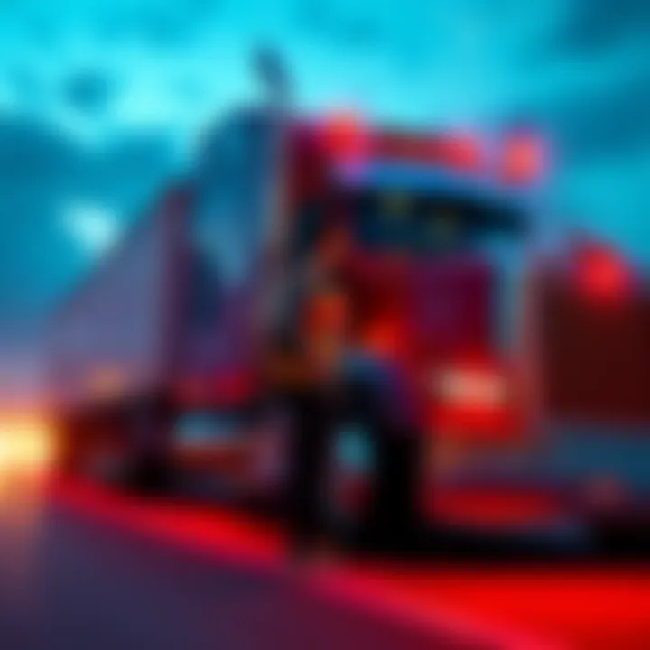 Truck Simulator DLC Sharing Two players discussing DLC sharing for American Truck Simulator with a truck in the background