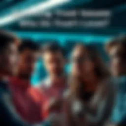 A group of people having an intense conversation about trust, with expressions showing concern and curiosity.