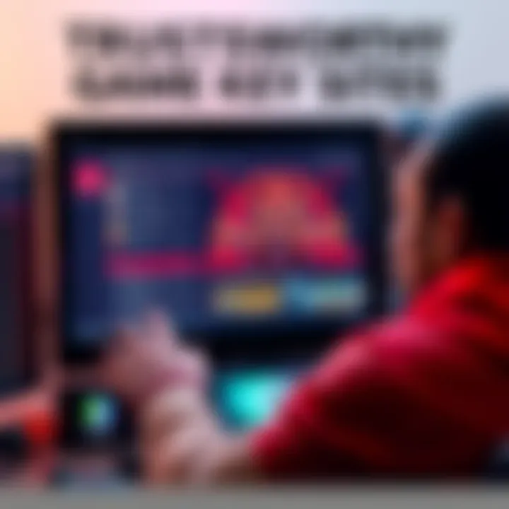 Trustworthy Game Key Sites A gamer looking at a computer screen with Age of Empires 2 on display, evaluating game key sites based on community feedback.