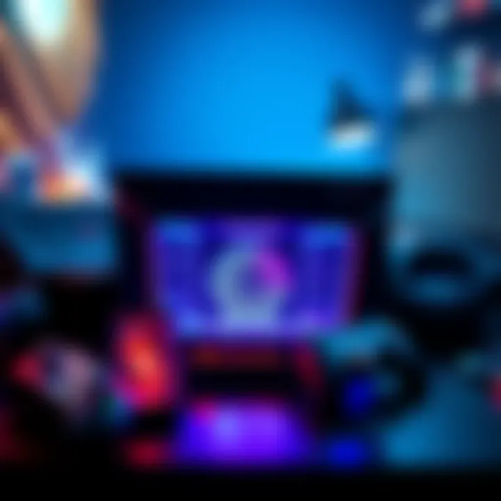 A sleek turbo-powered gaming console with glowing lights, surrounded by modern gaming accessories, highlighting its advanced technology and performance features.