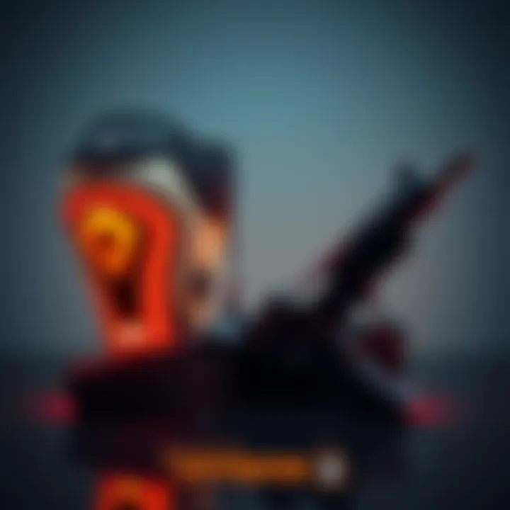 A display of gaming items featuring the Turmoil Kneepads and Quickstep Pistol from Division 2, showcasing their unique designs.