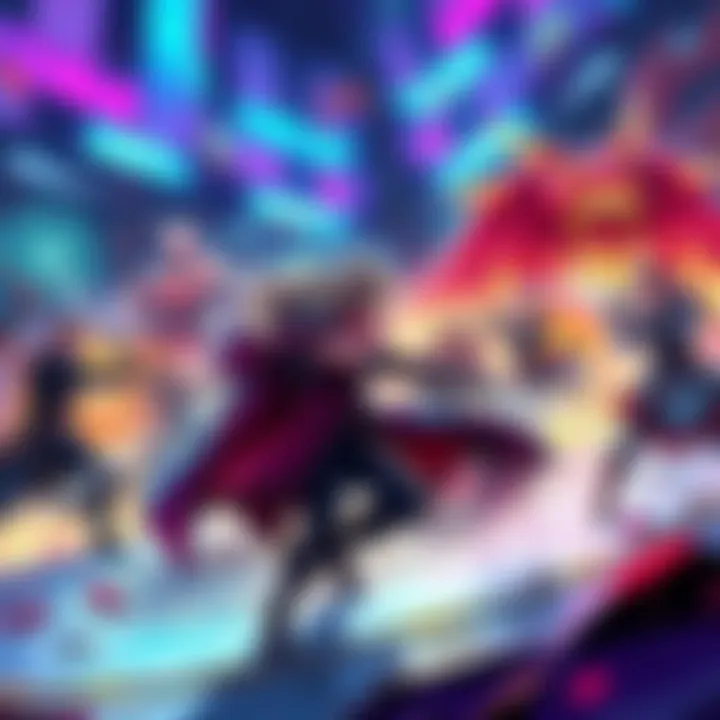 Turn-Based RPG Combat Scene A vibrant scene showcasing characters engaged in turn-based RPG combat similar to Final Fantasy X, with colorful backgrounds and action poses.