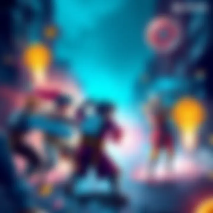 Turn-Based Combat in Action A colorful game scene showing characters in turn-based combat, each taking turns to attack or defend, with strategic icons above their heads.