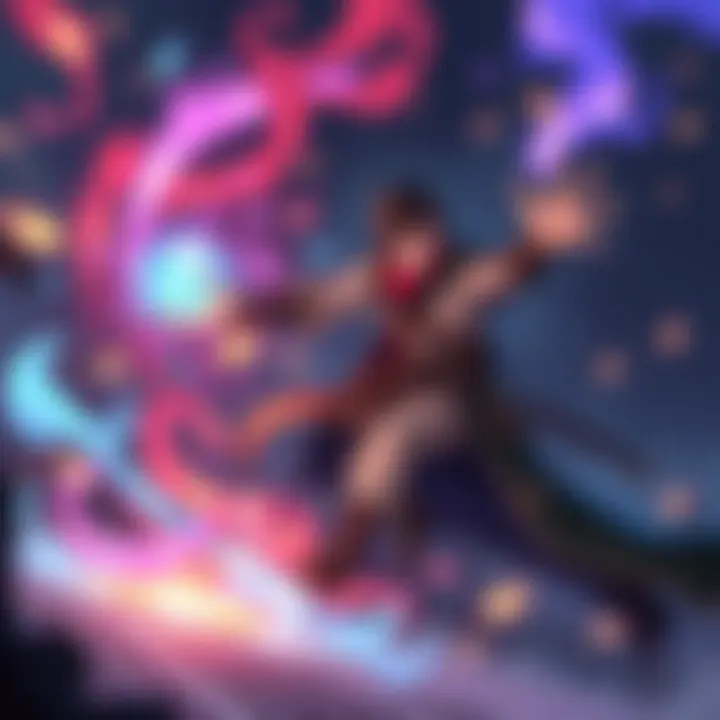 Turn-Based Game with Magic A character casting a spell in a turn-based game, showcasing colorful elemental effects on a grid battlefield.