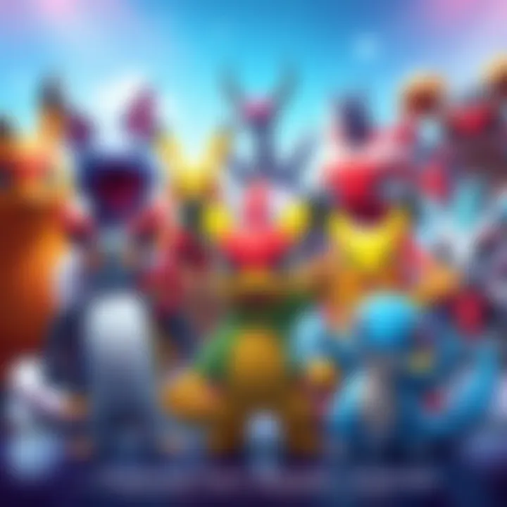 Various unique characters from turn-based games standing together, showcasing their abilities and designs similar to Pokémon.