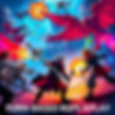 A colorful scene showing characters engaging in turn-based combat with unique builds and abilities.