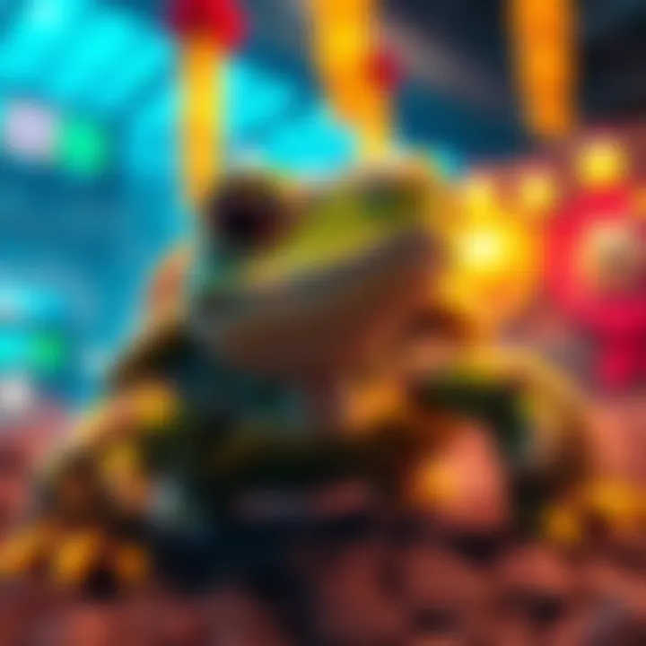 A friendly turtle in a vibrant game environment, showcasing gaming features like pet options and achievements.