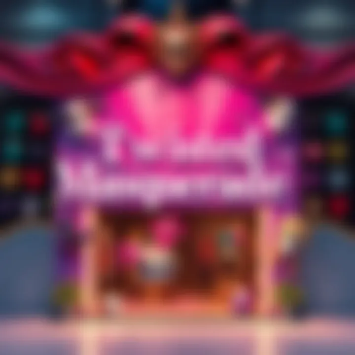 A colorful banner displaying the Twisted Masquerade Store with vibrant designs and masks.