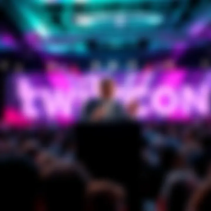 Twitch CEO speaking about safety measures at a podium during Twitchcon event