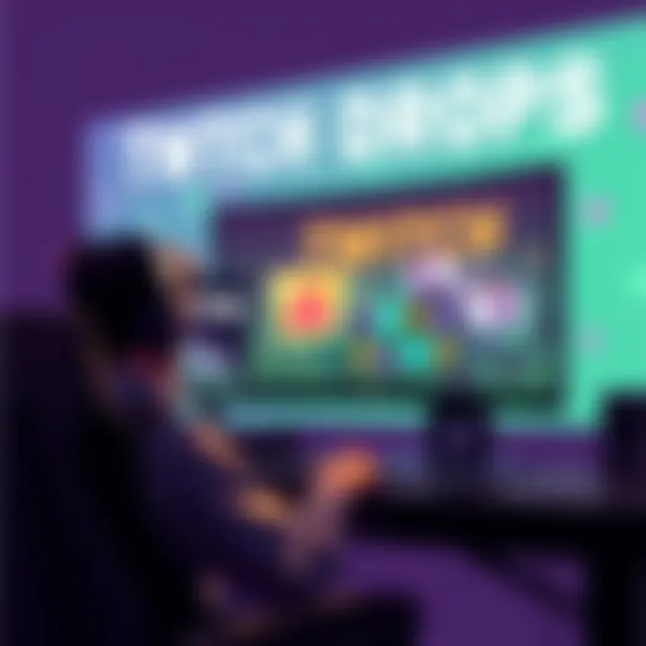 A gamer at their computer with Twitch on screen, showing in-game rewards and excitement for Twitch Drops.