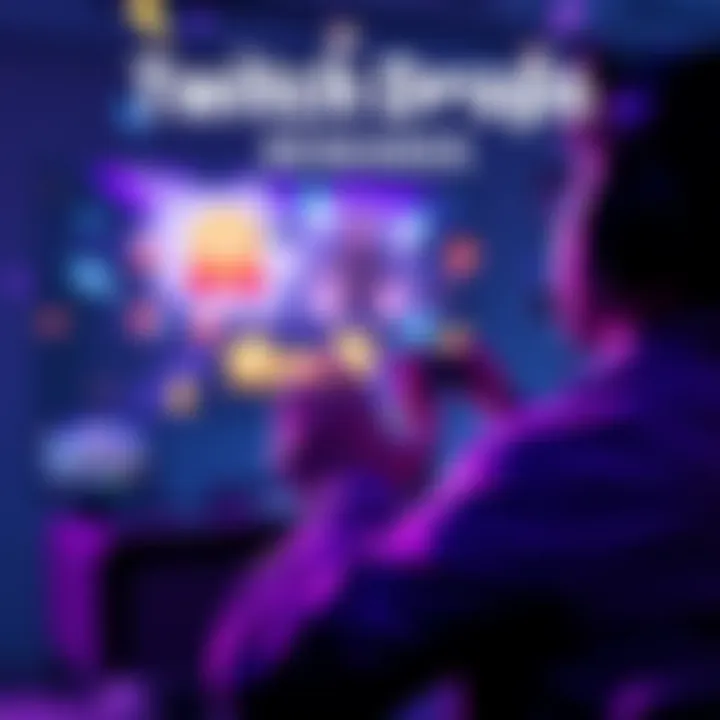 A gamer excitedly watching a Twitch stream with in-game rewards popping up on the screen