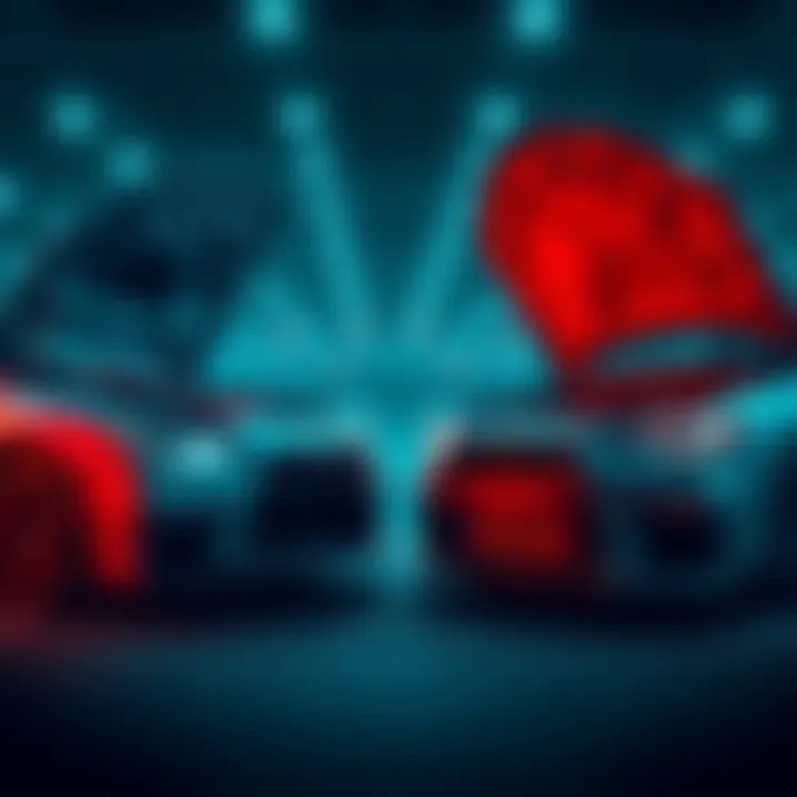 Two cars parked side by side with hoods open, showing engines for maintenance and troubleshooting.