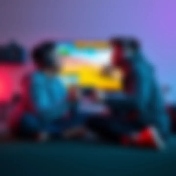 Two gamers sitting together, sharing an Xbox controller and playing a game on a television screen, showing teamwork and fun.