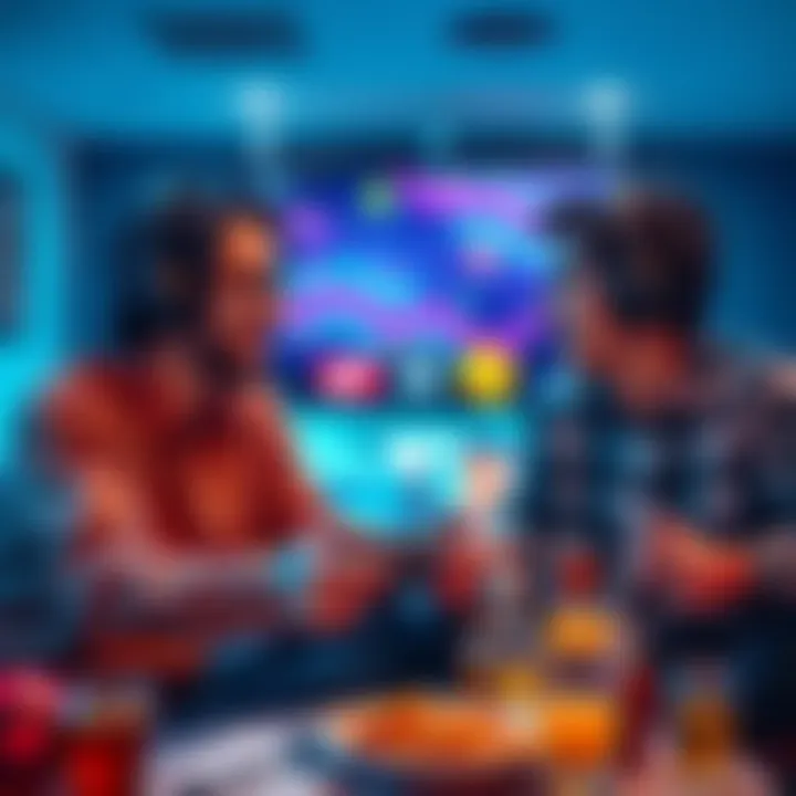 Two friends sitting side by side playing a cooperative video game on a console, with snacks and drinks nearby