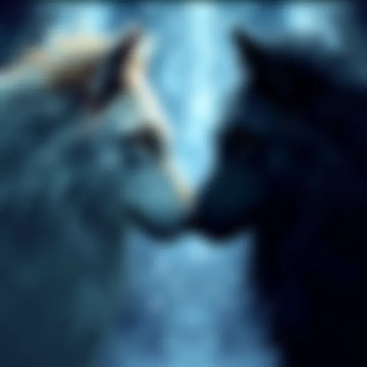 An illustration showing a white wolf and a black wolf facing each other, representing the contrasting emotions within a person.