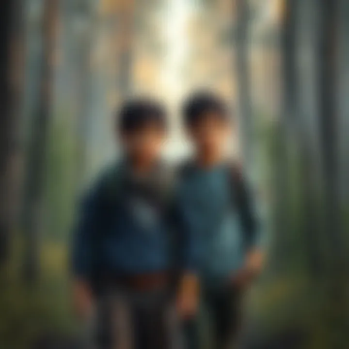 Two young brothers walking in a forest, looking determined while carrying backpacks, embodying their adventure in Life is Strange 2.