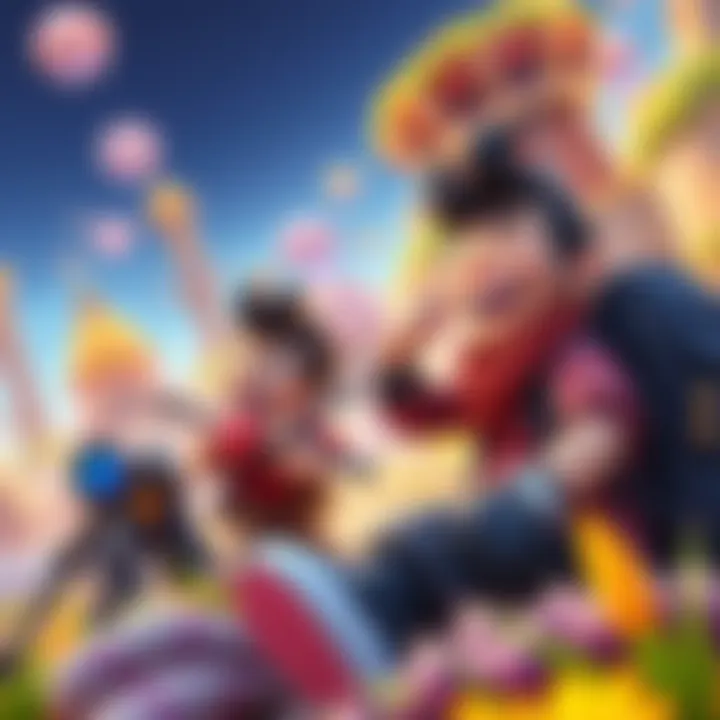 Two Characters on an Adventure Two iconic characters laughing while exploring a vibrant game world, showcasing their unique traits and friendship.