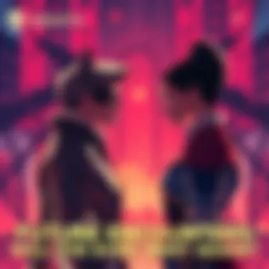 Two beloved characters stand apart, with a tense atmosphere suggesting future encounters, set against a vibrant backdrop.