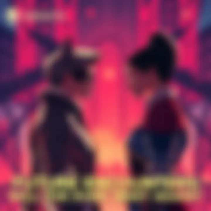 Two beloved characters stand apart, with a tense atmosphere suggesting future encounters, set against a vibrant backdrop.