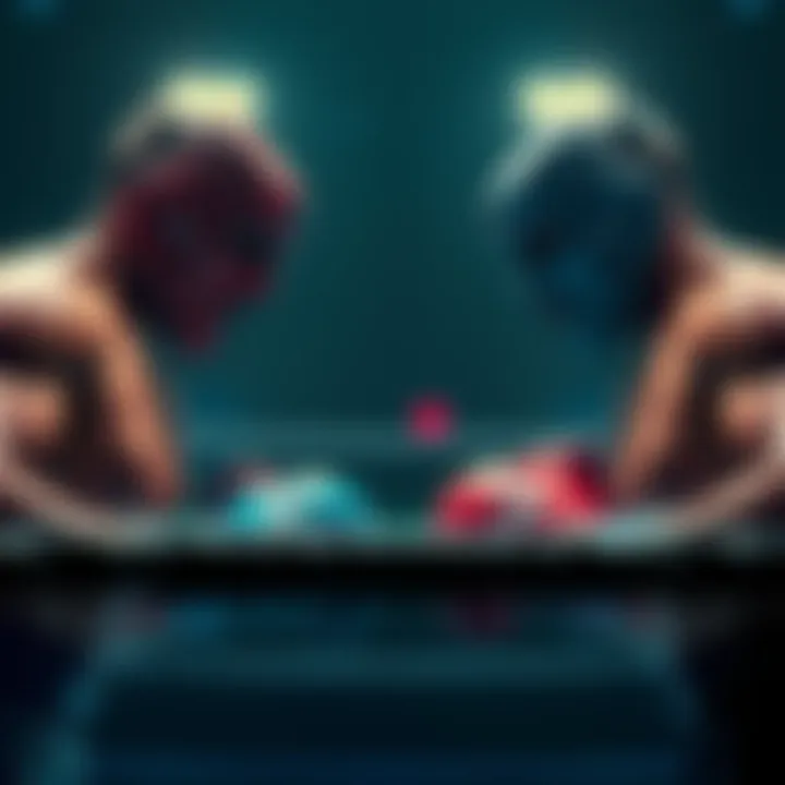 Two fighters in a fair match Two combatants face each other in a squared circle, ready to fight without assistance or preparation.