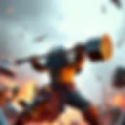 A powerful warrior swinging a massive two-handed hammer in a fierce combat stance