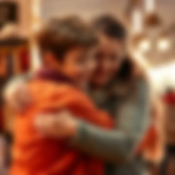 Two people sharing a warm hug A heartwarming moment as two people embrace each other with smiles, showing empathy and kindness in a daily interaction.