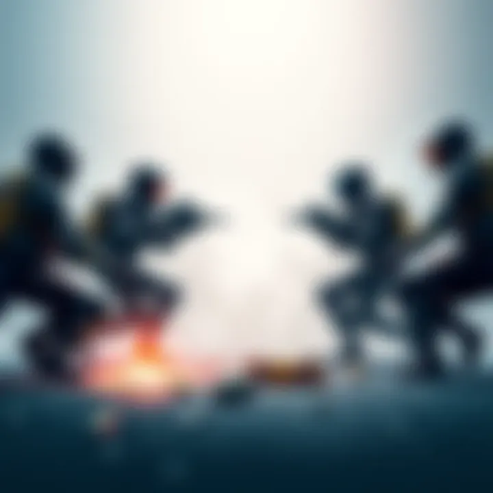 Two squads teaming up in a game Two gaming squads collaborating to eliminate a single player group, with loot visibly dropped on the ground after the defeat.