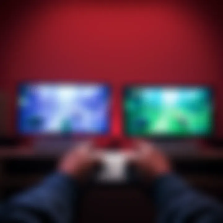 Two Xbox consoles with a single account A player using the same Xbox account to play on two different consoles, showing two screens with game action.