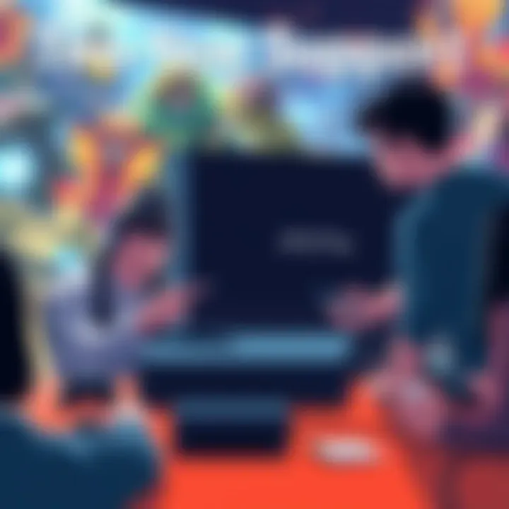 Two-Year Support Announcement A digital illustration showing a gaming team discussing plans for a two-year support strategy, with a focus on a game console and exciting game graphics in the background.