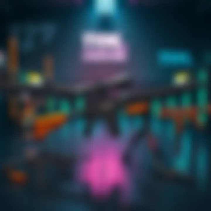 A display of different loadouts for the Type 19 in a gaming setup, featuring various weapons and attachments, with a battle royale and multiplayer theme.