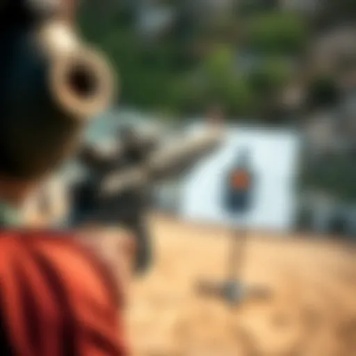 Close-up of a Type 63 firearm aimed at a target on a shooting range