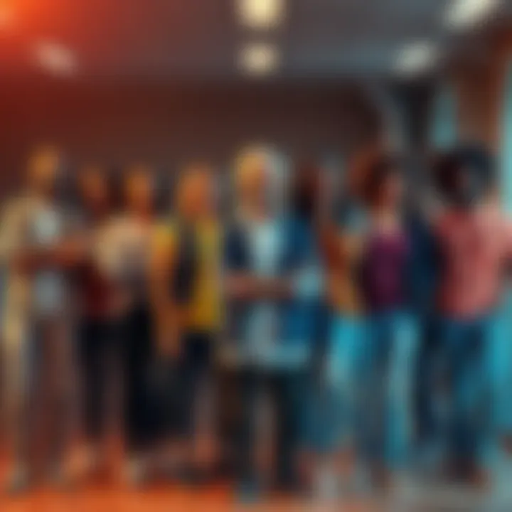 A group of diverse individuals representing different types of survivors, standing together with determination in a supportive environment.