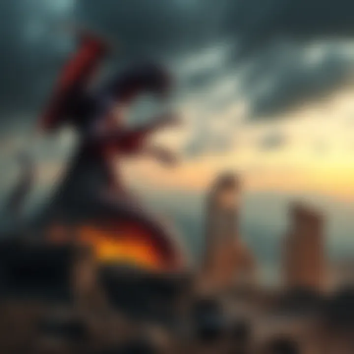 A dramatic scene showing Typhon, a monstrous figure with serpents for limbs, towering over a ruined Greek landscape, symbolizing chaos in a fallen world without gods.